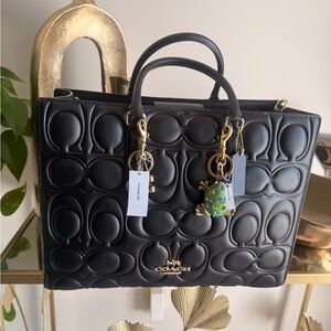 NWT Coach Maggie Black Embossed Tote Bag